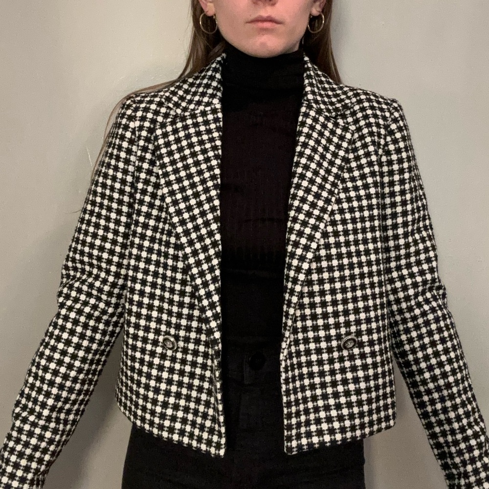 Rachel Zoe Los Angeles New York black and white tweed blazer.